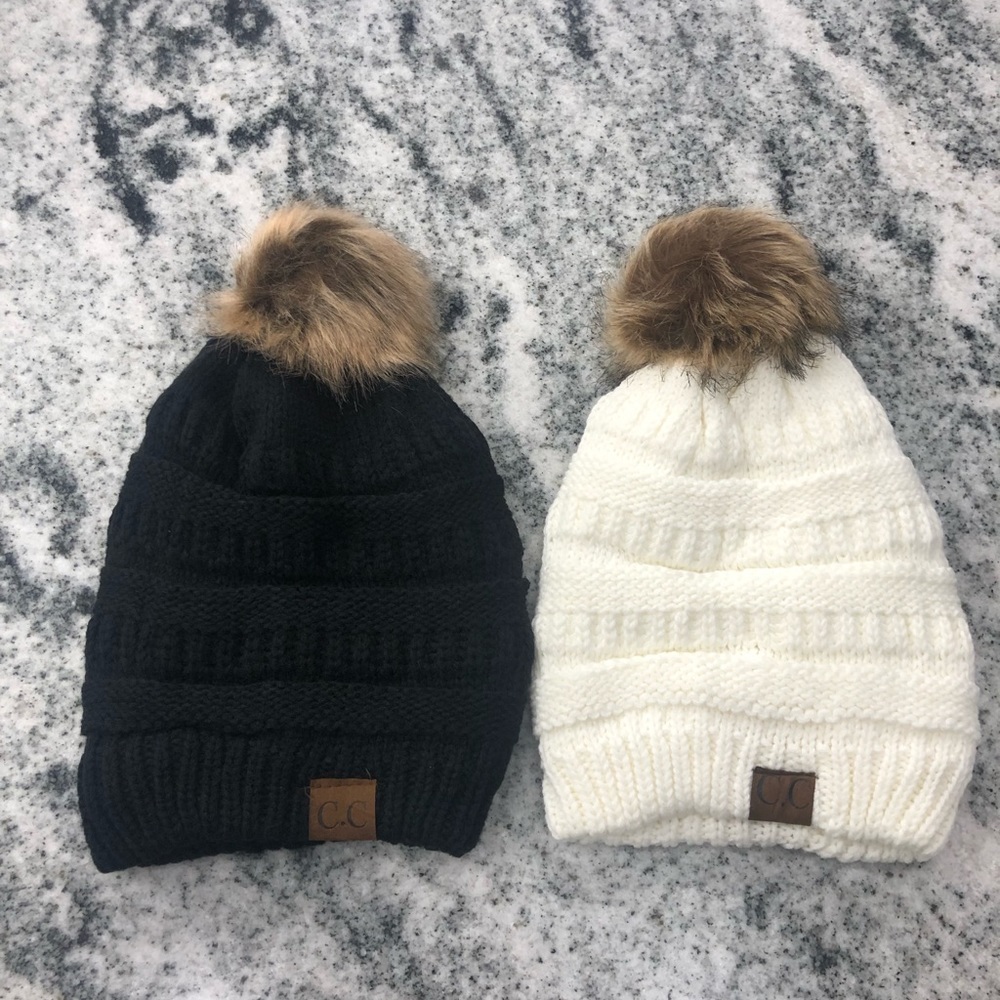 2 CC POM STYLE BEANIES - Picture 1 of 12